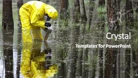  Presentation with sample - Colorful presentation design enhanced with coveralls taking sample of water backdrop and a dark gray colored foreground