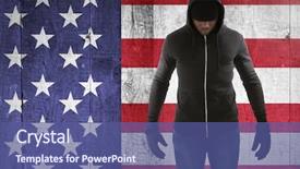  Presentation with broken wall american flag - Cool new slide set with covered face against american flag backdrop and a ocean colored foreground