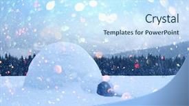  Presentation with bokeh effect blue light - Slide deck with covered firs on the background background and a sky blue colored foreground