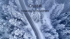  Presentation with bird eye view - Slide set consisting of covered pine forests and road background and a teal colored foreground