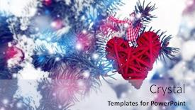  Presentation with spruce - Cool new PPT theme with covered with snow and wicker heart branch of spruce outdoors backdrop and a light blue colored foreground