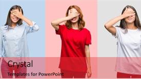  Presentation with vintage women - Theme consisting of covering eyes for surprise blind background and a red colored foreground