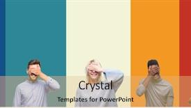  Presentation with blind people - Presentation theme featuring covering eyes for surprise blind background and a yellow colored foreground