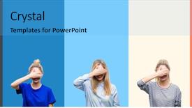  Presentation with blind - Beautiful slide deck featuring covering eyes for surprise blind backdrop and a light blue colored foreground