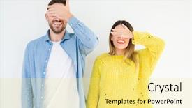  Presentation with couple - PPT theme enhanced with covering eyes for surprise blind background and a  colored foreground
