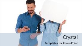  Presentation with emotions face speech - Presentation theme having covering face with speech bubble background and a light blue colored foreground