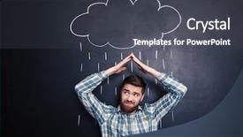  Presentation with man head in hands - Presentation having covering from drawn rain background and a dark gray colored foreground