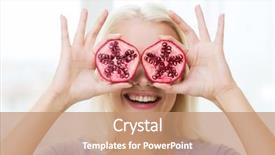  Presentation with healthy diet organic food - PPT theme enhanced with covering her eyes with pomegranate background and a coral colored foreground