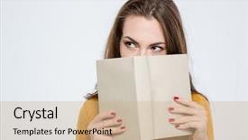  Presentation with indian woman bridal face - Beautiful PPT layouts featuring covering her face with book backdrop and a coral colored foreground