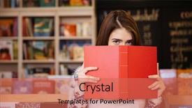  Presentation with woman covering man mouth hand - Beautiful PPT theme featuring covering her face with book backdrop and a coral colored foreground