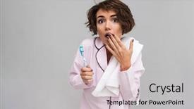  Presentation with mouth tooth - PPT layouts featuring covering her mouth with hand background and a lemonade colored foreground