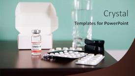  Presentation with covid vaccine - Cool new PPT layouts with covid-19-ampoules-with-vaccine backdrop and a light blue colored foreground