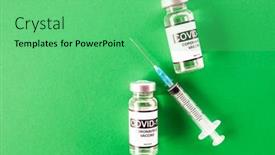  Presentation with covid vaccine - Presentation design featuring covid-19-coronavirus-vaccine background and a seafoam green colored foreground