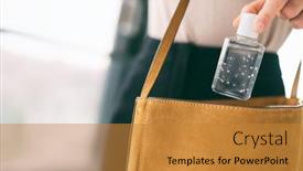  Presentation with hand sanitizer - Cool new PPT layouts with covid-19-hand-sanitizer-woman backdrop and a gold colored foreground