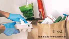  Presentation with online shopping - PPT theme consisting of covid-19-is-it-necessary background and a coral colored foreground