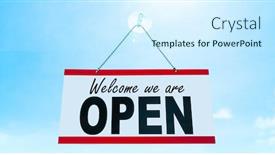  Presentation with summer sun - Cool new presentation theme with covid-19-open-business-sign backdrop and a cool aqua colored foreground