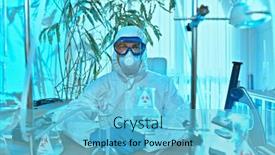  Presentation with scientist - Colorful PPT theme enhanced with covid-19-or-sars-cov backdrop and a light blue colored foreground