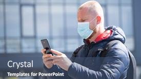  Presentation with virus disease - Amazing PPT theme having covid-19-pandemic-coronavirus-tourist backdrop and a ocean colored foreground