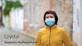  Presentation with virus disease - Colorful slide deck enhanced with covid-19-pandemic-coronavirus-woman backdrop and a gold colored foreground