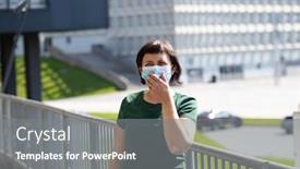 Presentation with virus disease - Beautiful presentation theme featuring covid-19-pandemic-coronavirus-woman backdrop and a gray colored foreground