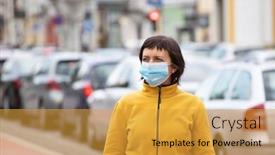  Presentation with virus disease - Audience pleasing presentation design consisting of covid-19-pandemic-coronavirus-woman backdrop and a gold colored foreground