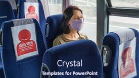 Presentation with social distancing - PPT theme enhanced with covid-19-public-bus-traveling background and a navy blue colored foreground