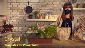  Presentation with grocery - Colorful theme enhanced with covid-19-situation-woman-taking backdrop and a tawny brown colored foreground