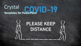  Presentation with waiting line - Audience pleasing presentation theme consisting of covid-19-social-distancing-public backdrop and a ocean colored foreground