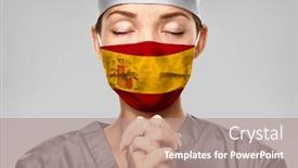  Presentation with doctor asian - Presentation with covid-19-spain-flag-print background and a coral colored foreground
