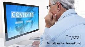  Presentation with testing - Amazing PPT layouts having covid-19-testing-worried-senior backdrop and a light blue colored foreground