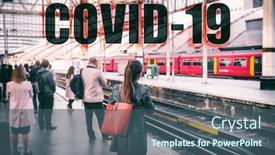  Presentation with social work - Audience pleasing PPT theme consisting of covid-19-text-sign-travellers backdrop and a ocean colored foreground