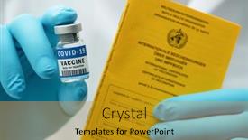  Presentation with medical vaccine - Theme enhanced with covid-19-vaccine-in-hands background and a gold colored foreground