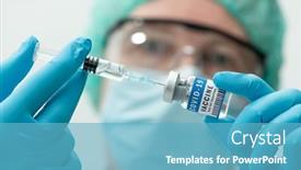  Presentation with medical vaccine - Slide deck with covid-19-vaccine-in-hands background and a teal colored foreground