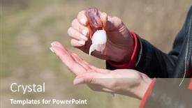  Presentation with hand sanitizer - Presentation design enhanced with covid-19-woman-hands-using background and a coral colored foreground