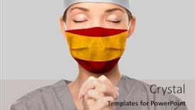  Presentation with asian doctor - Beautiful PPT theme featuring covid-outbreak-in-spain-asian backdrop and a coral colored foreground