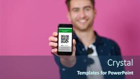  Presentation with greeiting show man - Cool new presentation theme with covid-passport-a-young-man backdrop and a ocean colored foreground