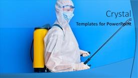  Presentation with disinfectant - Theme having covid-specialist-wearing-decontamination-protective background and a cyan colored foreground