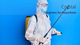 Presentation with disinfectant - Amazing slide deck having covid-specialist-wearing-decontamination-protective backdrop and a cyan colored foreground