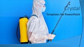  Presentation with disinfectant - Cool new slide set with covid-specialist-wearing-decontamination-protective backdrop and a cyan colored foreground