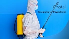  Presentation with disinfectant - Beautiful slide set featuring covid-specialist-wearing-decontamination-protective backdrop and a cyan colored foreground