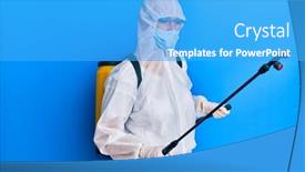  Presentation with covid - Beautiful PPT theme featuring covid-specialist-wearing-decontamination-protective backdrop and a cyan colored foreground