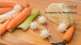  Presentation with virus - Beautiful PPT theme featuring covid19-3d-printed-representation backdrop and a coral colored foreground