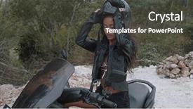  Presentation with rider - Cool new theme with runaway - portrait of beautiful woman motorcycle backdrop and a dark gray colored foreground