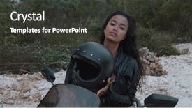  Presentation with rider - PPT layouts enhanced with runaway - portrait of beautiful woman motorcycle background and a dark gray colored foreground