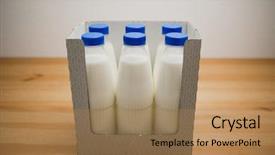  Presentation with cow milk - Colorful slide set enhanced with cow goat - milk bottles in cardboard box backdrop and a coral colored foreground