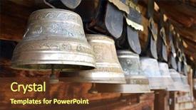  Presentation with traditional musical instruments word - PPT theme having cow goat - traditional swiss cowbells background and a tawny brown colored foreground