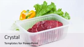  Presentation with fresh meat - Colorful PPT layouts enhanced with cow kill - fresh raw meat and lettuce backdrop and a  colored foreground