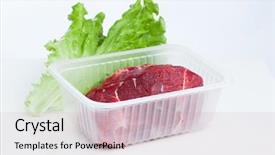  Presentation with gmo free meat - Audience pleasing PPT theme consisting of cow kill - fresh raw meat and lettuce backdrop and a  colored foreground
