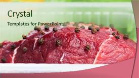  Presentation with fresh fruits vegetables dairy meat - Theme with cow kill - fresh raw meat and vegetables background and a  colored foreground