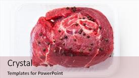  Presentation with fresh meat - Slides featuring cow kill - fresh raw meat white background background and a  colored foreground